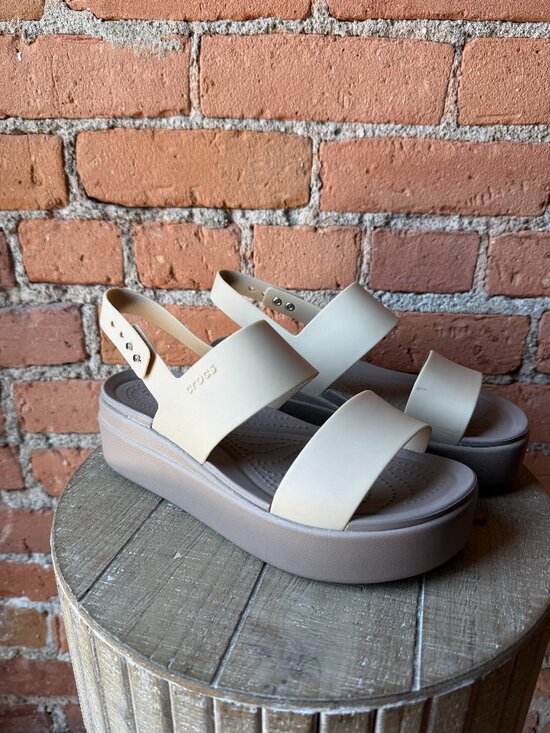 CROCS Shoes - Women's Tan Cream Beige Platform Crocs Strap Sandals